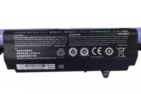 11.1V 62Wh Replacement Laptop Battery W940BAT-6 For Clevo W94LS Series 6-87-W940S