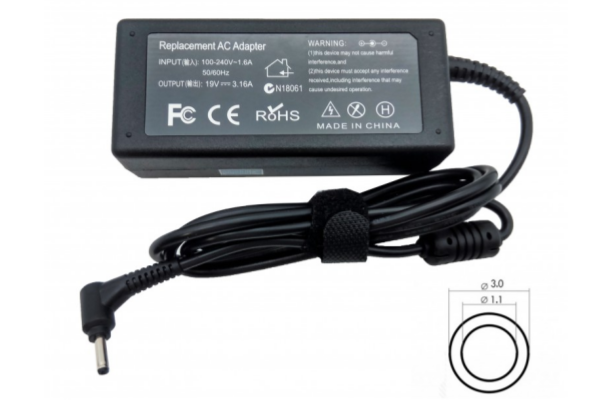 19V 3.16A 60W AC Power Laptop Adapter Charger For Samsung Notebook 9 Pro NP940X5M-X01US 3.0*1.1mm